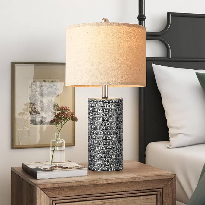 23" Modern Ceramic Table Lamp Set of 2, Table Lamps for Living Room, Rustic Farmhouse Bedside Lamps Nightstand lamp for Bedroom, Desk Lamp for End Table Home Decor Black - Image 8