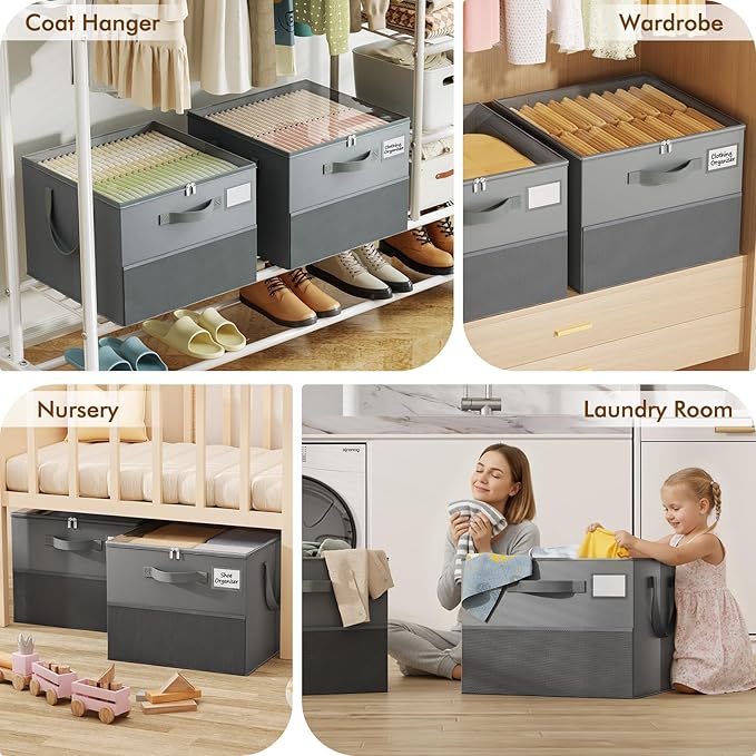 Large Reinforced Shoe Organizer for Closet with Adjustable Dividers, Gray | Customizable Compartments for Sneakers, Boots, Heels, Sandals, Clothes, Towels and Toys, Versatile Cube Storage Organizer - Image 3
