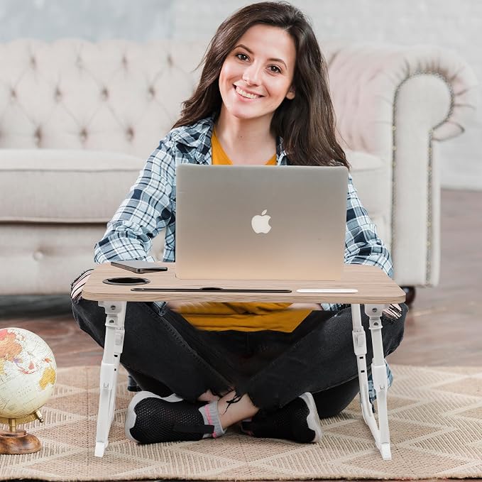 Lap Desk for Bed Adjustable Height with USB Port 23.6" x15.7" Desktop | Storage Drawer, Bookshelf, Fits 17" Laptop, For couch WFH Study, Foldable Non-Slip No Assembly Sturdy Lightweight Glacier - Image 8