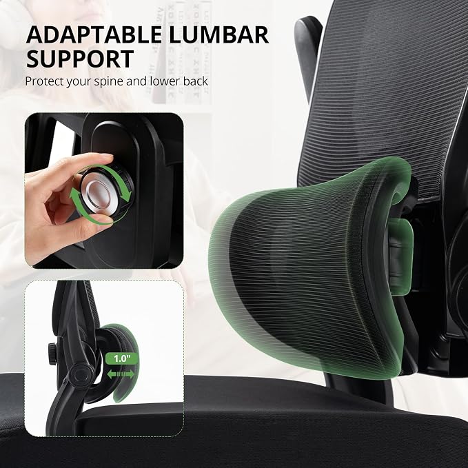 Ergonomic Office Chair 330 lb with Wheels, Lumbar Support & Headrest | Flip-Up Arms,Back Support,Gaming chairs,Breathable Mesh,2D Headrest - Image 4