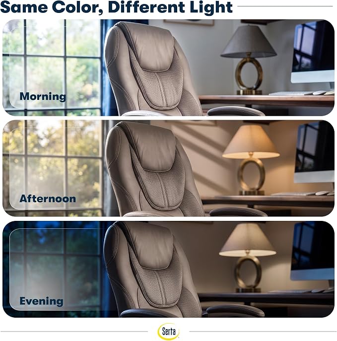 Serta Ergonomic Executive Office Chair, Padded Arms Mesh Back Leather Chair | Amplify, Contoured Lumbar Lower Back Support, Back Pain Relief, Adjustable Height & Tilt, Work From Home Desk Chair, Duo Gray - Image 8