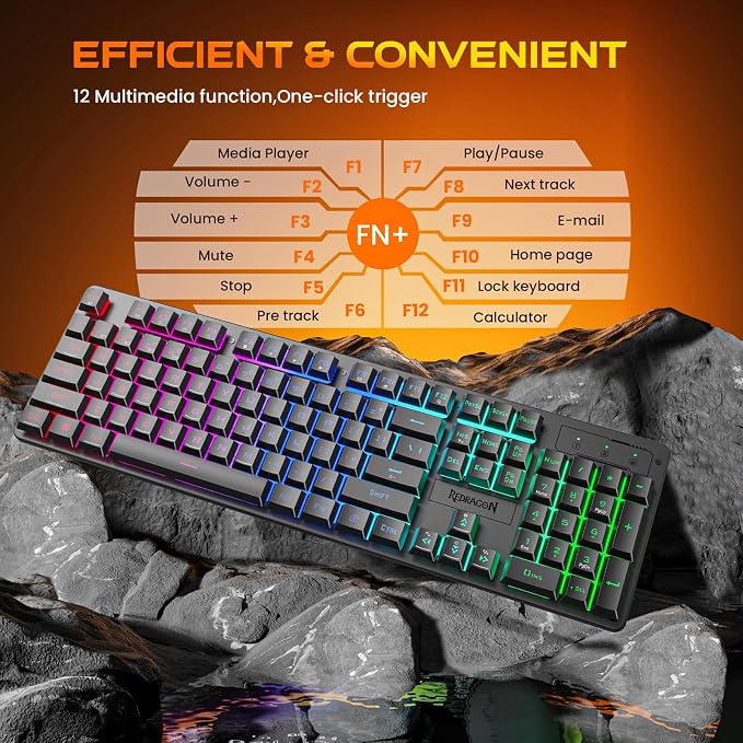 Redragon K521KS Wireless Gaming Keyboard, Tri-Mode BT/2.4G/USB-C RGB Mechanical Feeling Keyboard with Multimedia Keys, 4000mAh Battery, Anti-Ghosting, Compatible with PC - Upgrade - Image 6