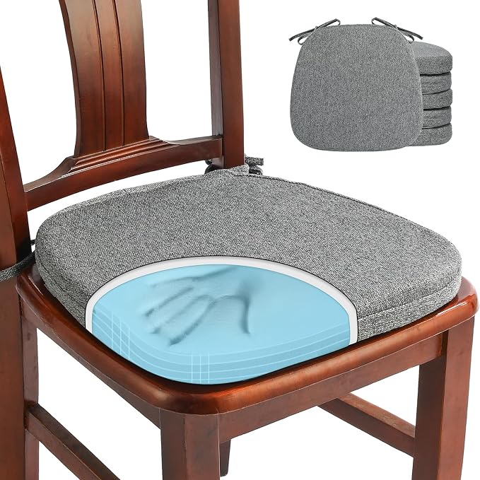 SINOSSO 6 Pack Memory Foam Chair Cushions for Dining Chairs, Friendly Woven Fabric 16" U-Shape Comfortable Kitchen Chair Pads, Removable Slip Resistant Seat Cushions (Set of 6, Dark Grey) by SINOSSO