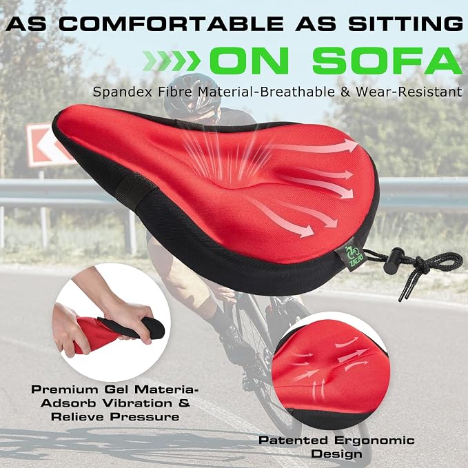 Zacro Bike Seat Cushion - Gel Padded Bike Seat Cover for Men Women Comfort, Extra Soft Exercise Bicycle Seat Compatible with Peloton, Outdoor & Indoor Bike Saddles - Image 3