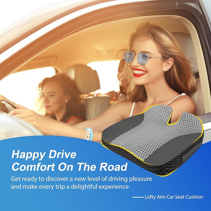 Lofty Aim Car Seat Cushion for Driving, Memory Foam Driver Seat Cushion | Car Seat Cushion for Long Driving Comfort, Driver Seat Pillow Adds Height and Support for Cars, Office Chairs, Black & Gray - Image 2