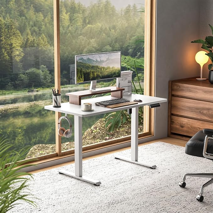 Veken 47.2 Inch Large Electric Standing Desk, Gaming Table, White | Height Adjustable Sit Stand Up Computer Tables for Home Office, Study , Writing, Suit students, employees and group work - Image 2