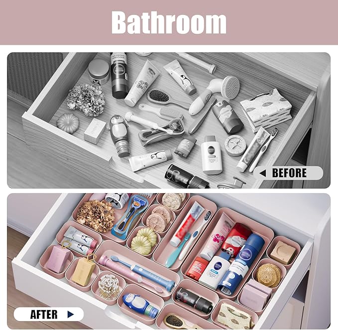 Drawer Organizers Bins 10 PCS for Bathroom Makeup Desk Office | with Non-slip Pads, 3 Sizes, Plastic Tray, Vanity Organizer, Kitchen Utensils Organizer - Image 7