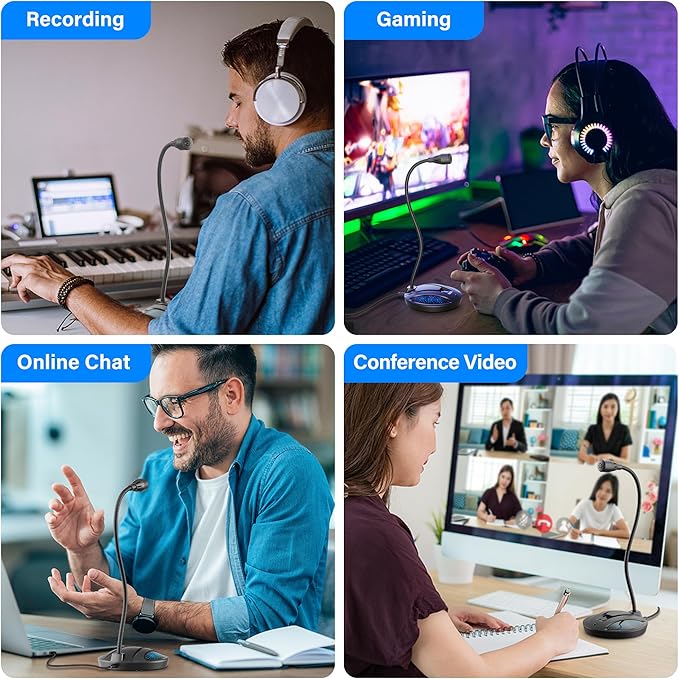 Plug & Play USB Computer Microphone, Flexible Gooseneck Desk Microphone for Podcasting, Streaming, Conference, Noise Canceling Microphone with Mute Button LED for PC/Mac - Image 7