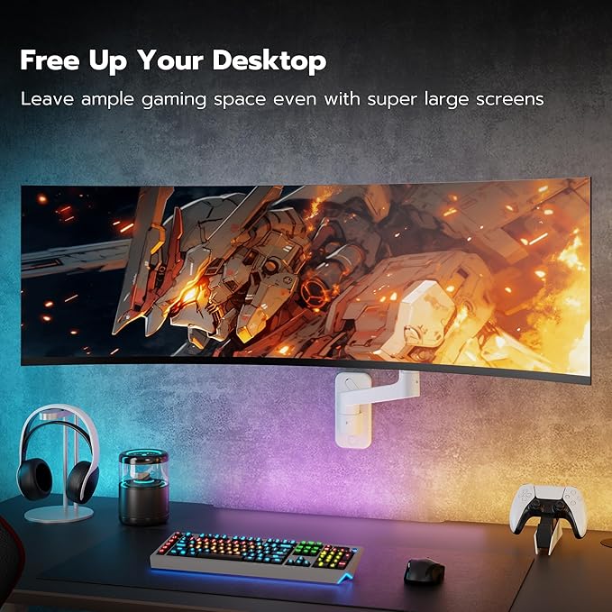 ARES WING Wall Mount Monitor Arm for 17-49 Inch Ultrawide Screens, White | Heavy Duty Single Monitor Arm Holds 44 lbs, Fully Adjustable Gas Spring Monitor Wall Mount, 75x75/100x100 VESA Mount - Image 6