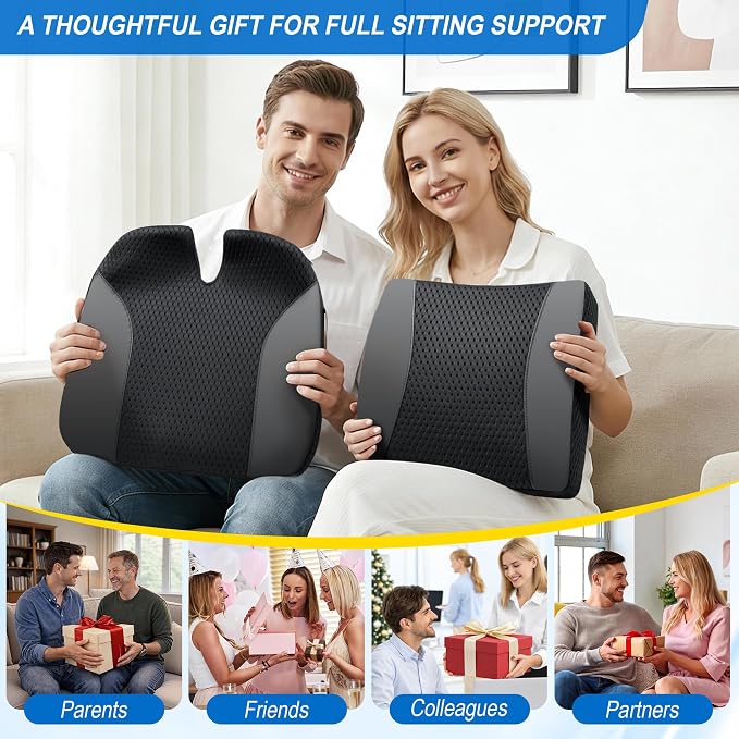 Lofty Aim Car Seat Cushion with Back Support, Lumbar Support Pillow Set | Memory Foam Car Seat Cushions for Driving, Office Chair Cushions for Back and Butt, Support for Trucks, Office Chairs, Black - Image 9