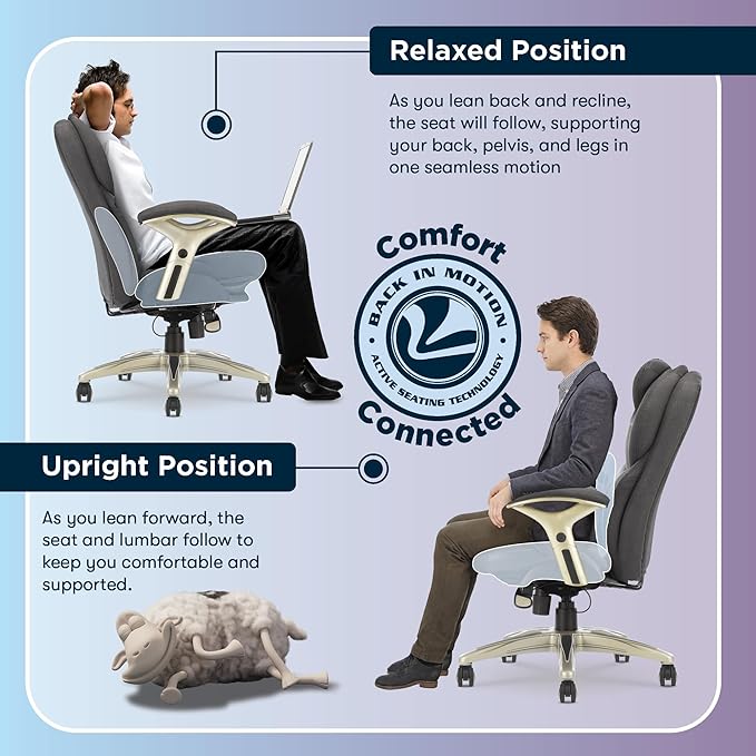 Serta Claremont Executive Office Chair with Back-In-Motion Technology, Ergonomic Mid-Back with Pivot Lumbar Support & Seat, Plush Cushion, Body Pillows, Adjustable Arms, Dark Gray Fabric | Claremont, Adjustable Arms & Height, Foam Seat and Headrest Cus... - Image 5