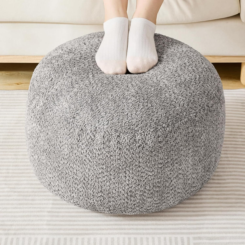 Round Ottoman,Chenille Pouf Foot Rest,Light Grey,20x15 in by INSPIRE CRAFTER