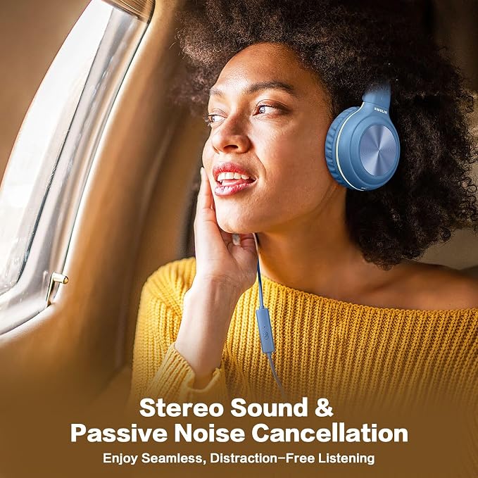 SIMOLIO Manyshare Series- Over-Ear Kids Headphones with Microphone & Share Port, Volume Limited Plug in Headphones Wired, Foldable Corded Stereo 3.5mm Headset for Laptop PC Tablets Travel Boys (Blue) - Image 3