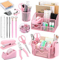 17 IN 1 Office Desk Organizer Set for Back to School Supplies Accessories | 3 Office Desk Storage Organization, 4 Pens, Stapler, Staples & Remover, Tape & Dispenser, Scissors, Ruler, Clips, Hole Punch by Froidesente
