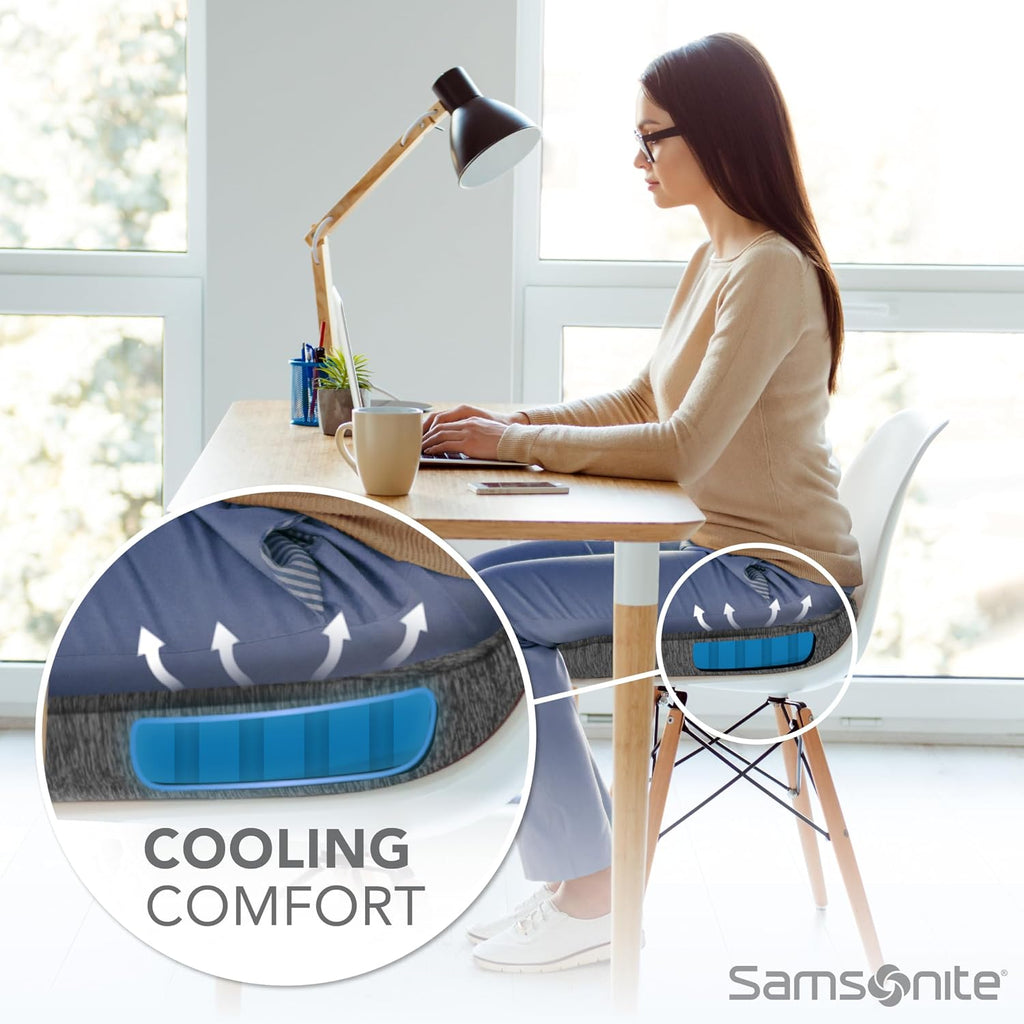 Samsonite Gel Infused Seat Cushion – Ergonomic Cushion for Office Chair, Tailbone Pressure Pad, Coccyx Support for Sciatica, Memory Foam Seat for Car, Desk, or Gaming Chair Use, Grey - Image 3