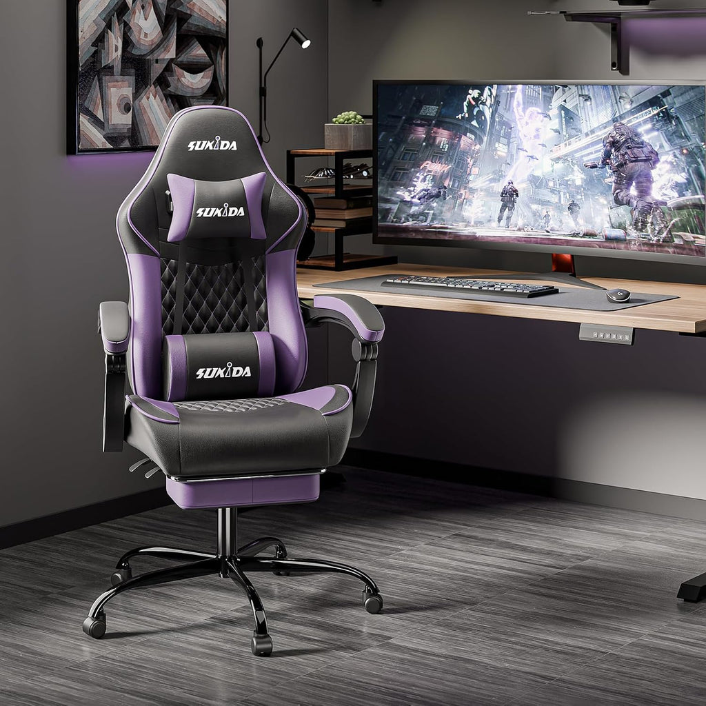 Ergonomic Video Gamer Chairs Gaming Computer Chair Gamer Chairs for Adults Massage Lumbar Support Swivel Height Adjustable Headrest Backrest - Image 2