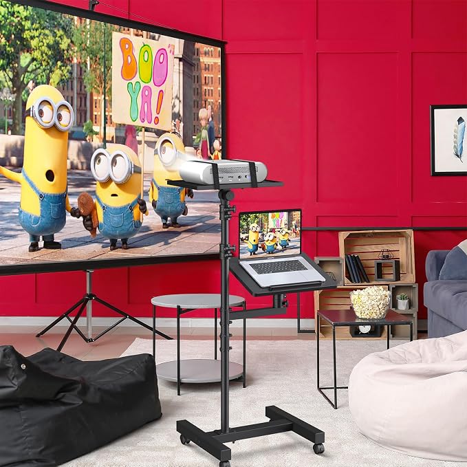 Projector Stand Tripod: 2 Shelves Mobile Laptop Cart Adjustable Height 45 to 64 Inches, Rolling Laptop Stand Cart with Ventilated Tray, Projector Tripod Stand on Wheels for Couch, Bedside, Meeting - Image 9