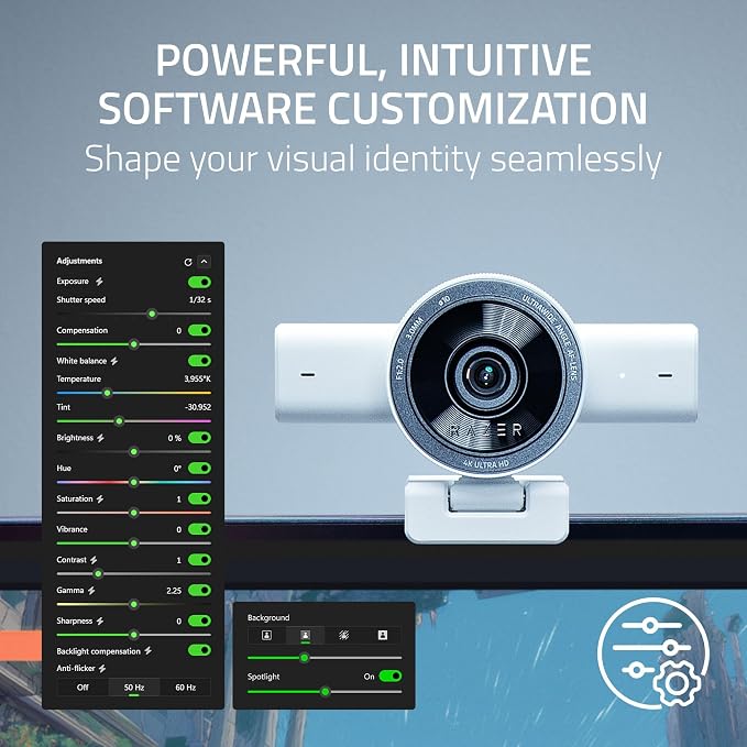 Razer Kiyo V2 Webcam for Streaming and Collaboration 4K 30Fps, White | AI Powered Auto-Framing, Built-in Microphone, Ultrawide Angle Lens, Privacy Cover, Works with OBS, Discord, Zoom, Teams - Image 6