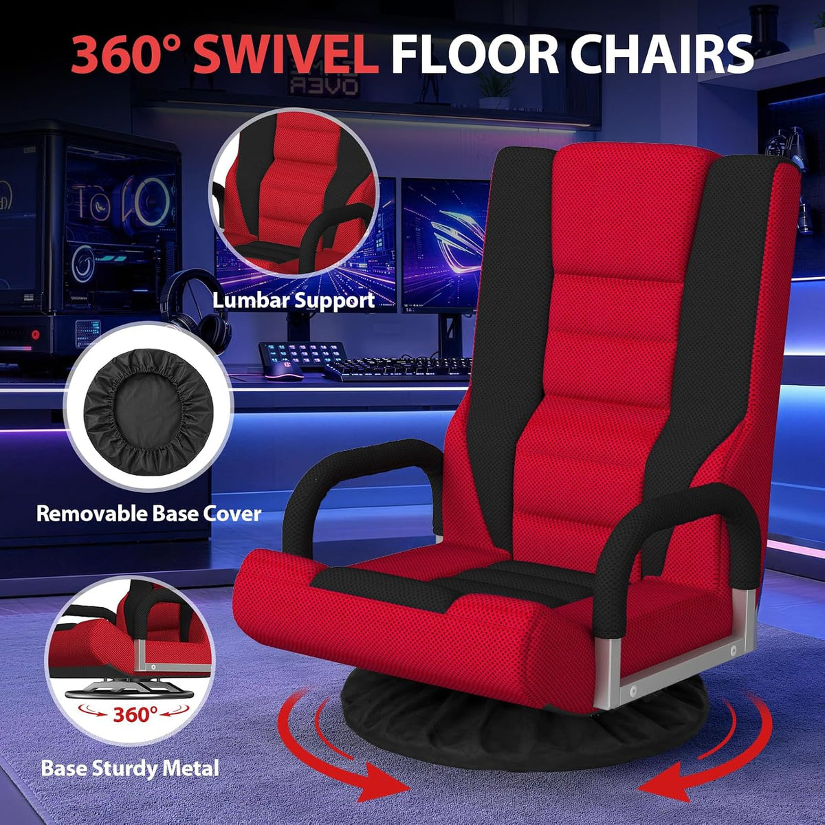 HOPERAN 360° Swivel Floor Gaming Chair, 6 Position Foldable Floor Chairs - Image 7