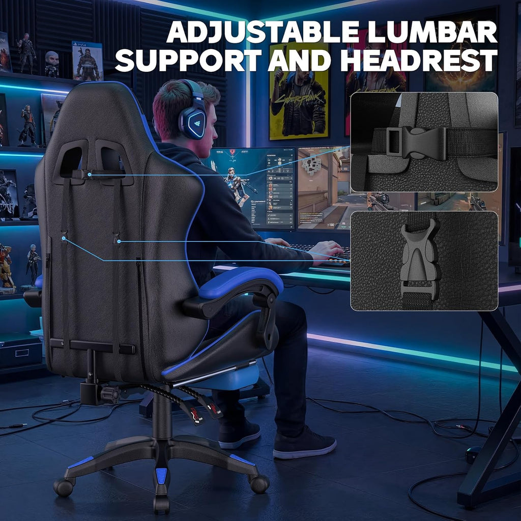 Bigzzia Gaming Chair with Footrest, Comfortable Gamer Chairs Blue - Image 8