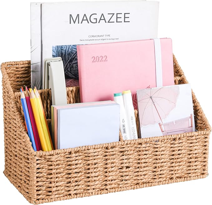 DINGTAI Woven Mail Organizer Countertop, 12 Inch Mail Organizer Basket for Bill and Pen, Farmhouse Desk organizers and storage by DINGTAI