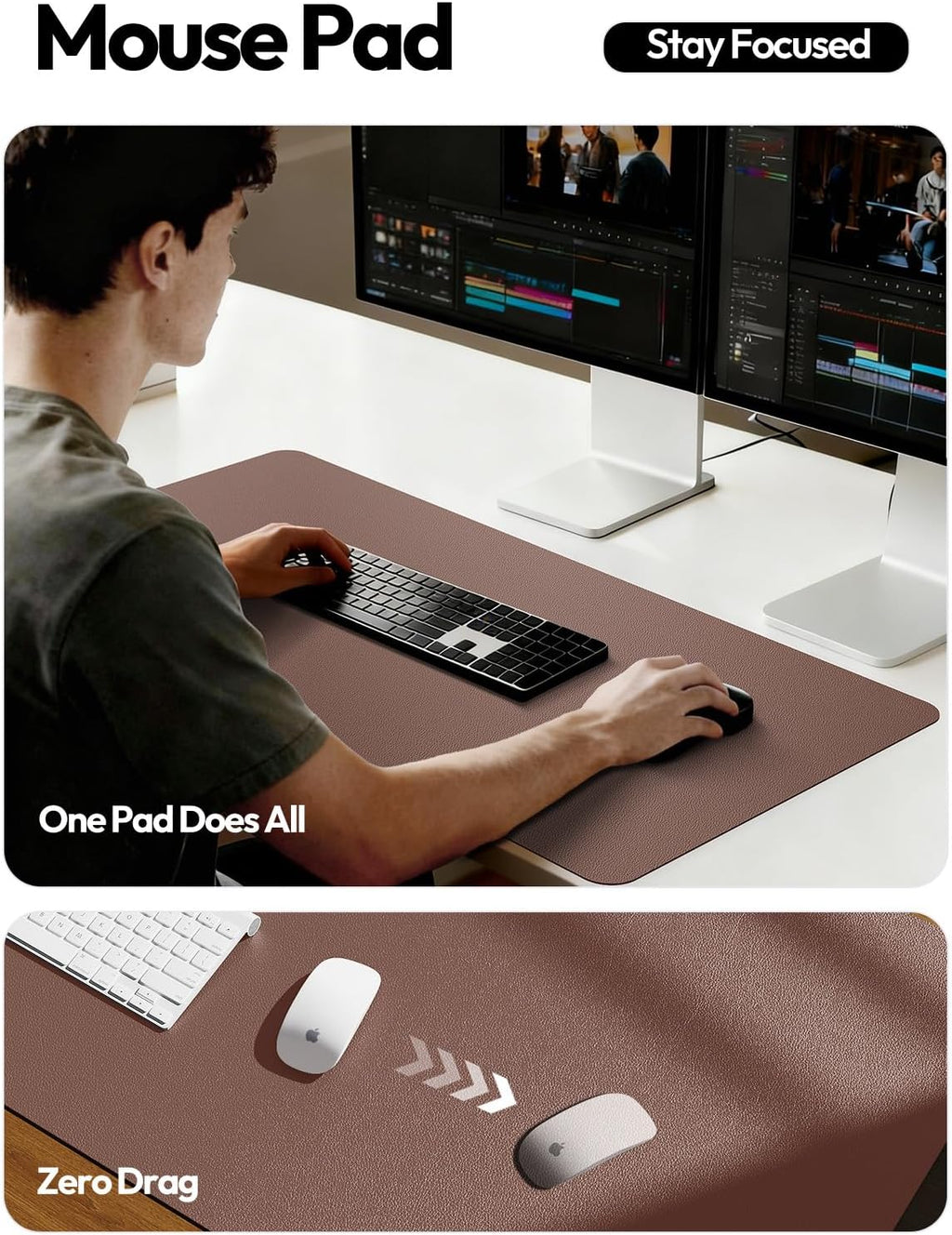 YSAGi Leather Desk Protector, Office Mat, Large Mouse Mat, Non-Slip PU Leather Blotter, Laptop Desk, Waterproof Writing Pad for Office and Home (Chocolate, 35.4" x 17") - Image 4