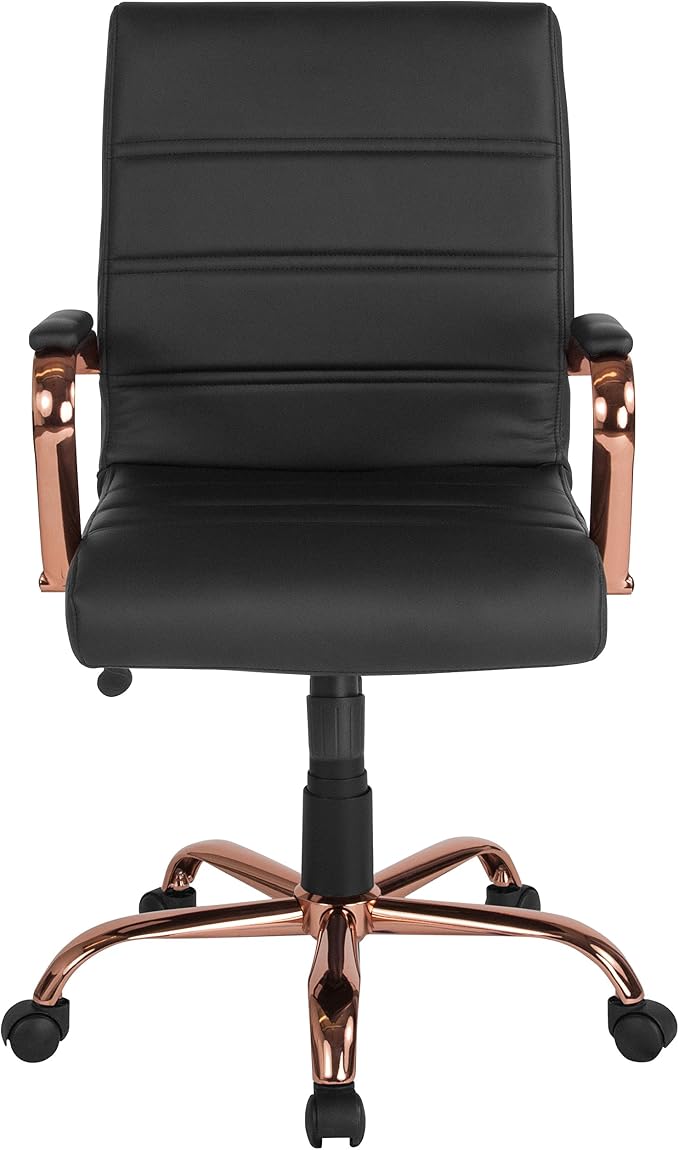 Flash Furniture Mid-Back Black LeatherSoft Executive Swivel Office Chair with Rose Gold Frame and Arms - Image 13