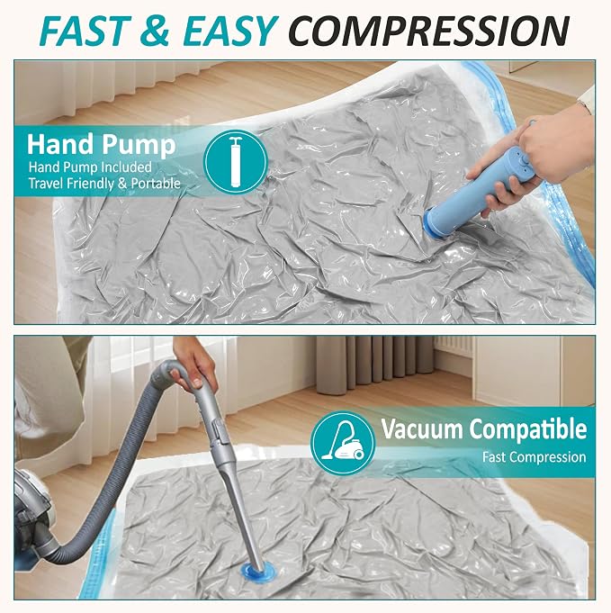 Vacuum Storage Bags with Hand Pump, Vacuum Seal Space Saver Bags,35 Combo | 80% Space-Saving Bags for Clothing, Blankets, Pillows, Bedding & Comforters; Multi-Size Variety Pack for Home & Travel - Image 6