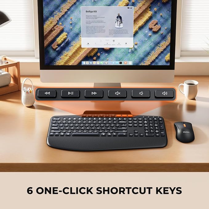 MEETION Bluetooth Wireless Keyboard Mouse Combo with Tablet Holder | Slim ergonomic keyboard with quiet scissor keys, 4 DPI wireless mouse, works with Windows, Mac, PC, laptop, phone and tablet - Image 7