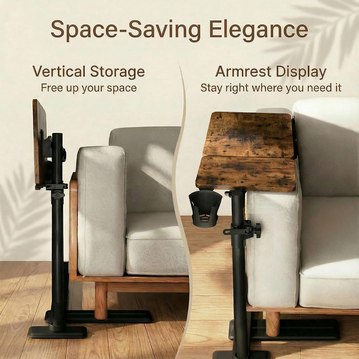 Swivel Table for Recliner Chair with Tilting Top, Adjustable Laptop Side Table for OverCouch & Sofa, Slide Under Tray Tables for Eating & Reading, Armchair Desk (Rustic Brown) - Image 4