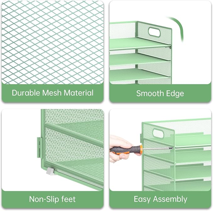 7 Tier Paper Organizer for Desk with Letter Trays & Handle Mint Green | Black Desk File Organizer with Handle for Sorting Papers, Files, Folders, Mail, Bills and Office Supplies - Image 4