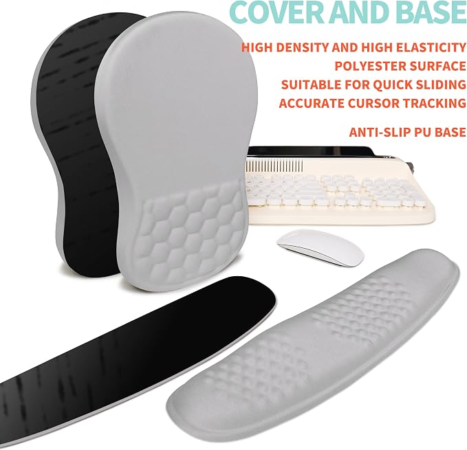 2-in-1 Ergonomic Set, Wave Rise Keyboard Wrist Rest and Massage Bulge Slope Mouse Pad Wrist Support, Cushion Memory Foam Integrated to Relieve Wrist Pain, Silver Gray - Image 6