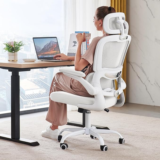 TRALT Office Chair Ergonomic Desk Chair - Gaming Chair with Lumbar Support | 330 LBS Home Office Desk Chairs with Headrest, Reading Chair with Flip-up Armrests, Comfortable Computer Chairs (1, White) by TRALT