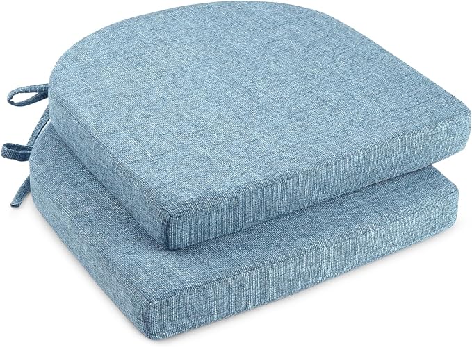 downluxe Indoor Chair Cushions for Dining Chairs, Soft and Comfortable Textured Foam Kitchen Chair Pads with Ties and Non-Slip Backing, 16" x 16" x 2", Light Blue, 2 Pack by Downluxe