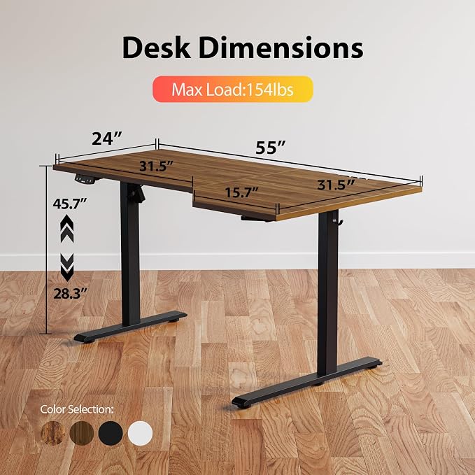 Agilestic 55 x 32 Inch Corner L Shaped Electric Standing Desk, Dark Walnut | Electric Height Adjustable, L-shape Workspace, Sturdy Steel Frame, Memory Preset, Hooks, 154 lbs, Easy Assembly, Splice Board - Image 3
