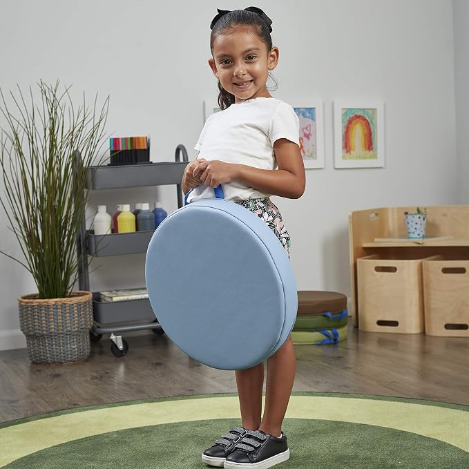 Factory Direct Partners SoftScape 15 inch Round Classroom Floor Cushions with Handles; Flexible Seating for Daycare, Preschool, Playroom; 2 inch Thick Deluxe Foam (6-Piece) - Earthtone, 11232-ET - Image 9