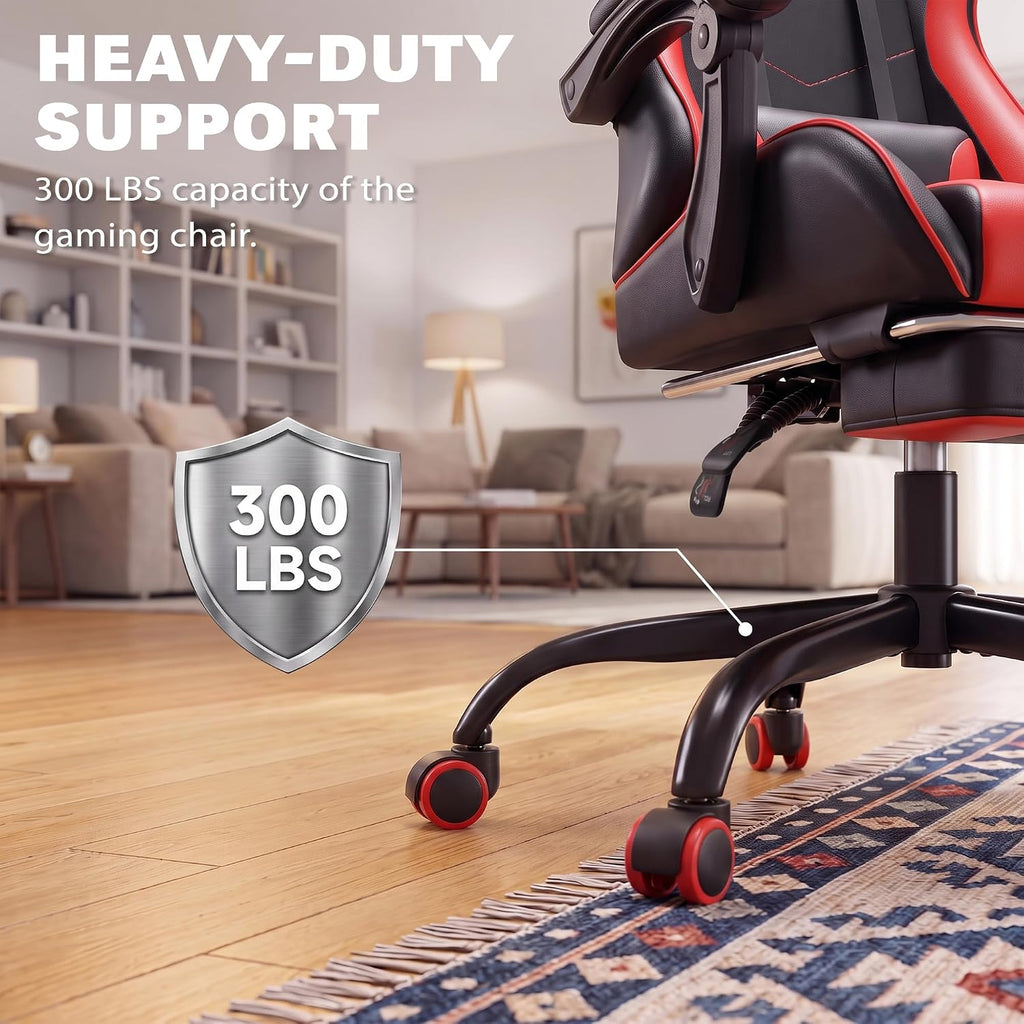 Homall Gaming Chair, Ergonomic, Footrest & Massage Lumbar Support, Red - Image 8