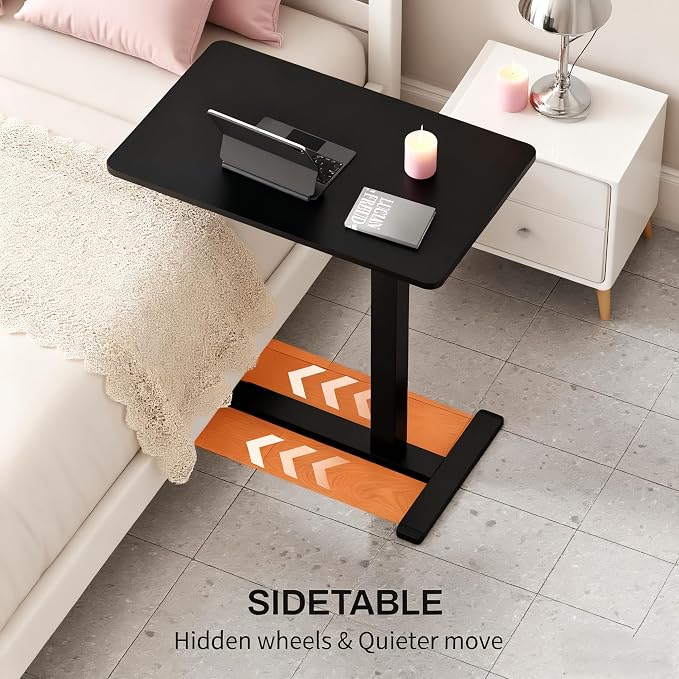 Mobile Small Standing Desk with Hidden Wheels, Pneumatic Laptop Desk, Rolling Computer Cart Movable, Portable Rolling Computer Sit Stand Side Table for Couch, Home, Office, Black - Image 4
