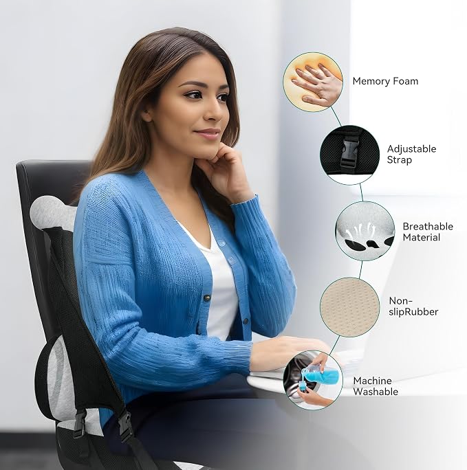 Lumbar Support Pillow Memory Foam, Car Seat Cushion, Office Chair Cushion, One Piece Chair Pad, Improve Posture, Sciatica, Hip & Back Coccyx Tailbone Pain - Image 5