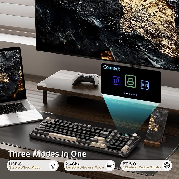 RK ROYAL KLUDGE S98 Wireless Mechanical Keyboard w/Smart Display & Knob | 96% RGB Wireless Gaming Keyboard BT/2.4G/USB-C, Hot Swappable Custom Keyboards, Creamy Sound Silent Computer Keyboard - Image 2