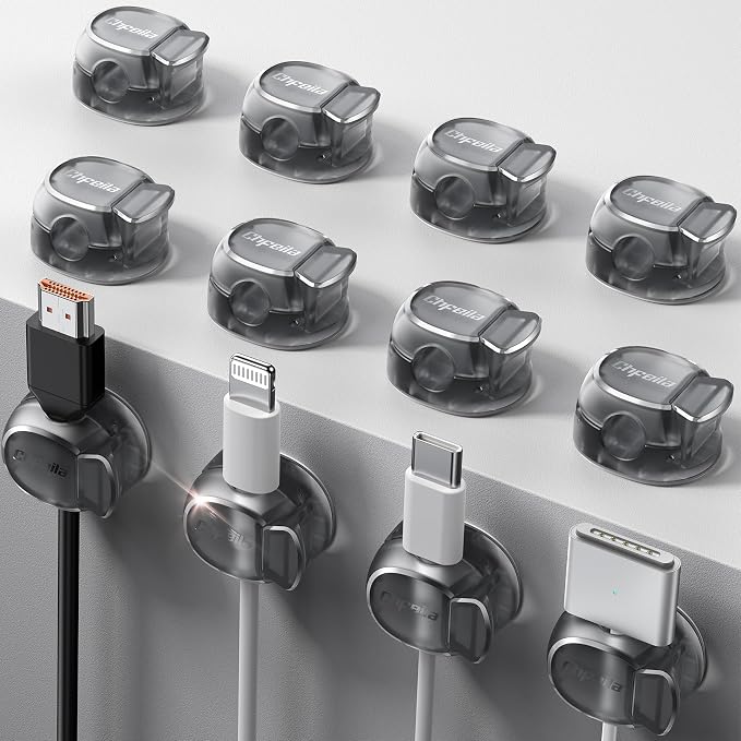12Pack Cable Clips - Chfeila Latest Dual Spring Cord Organizer with Clasp Lock, [Max Stability] Desk Cable Management, Adhesive Phone Charging Wire Holder for Nightstand/Car/Wall, Office Accessory by Chfeila