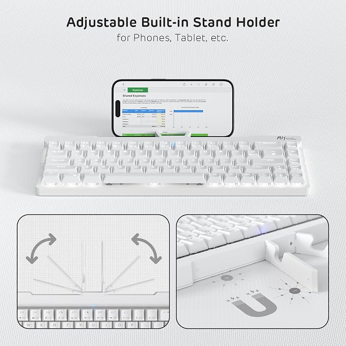 RK ROYAL KLUDGE F68 60% Foldable Low Profile Wireless Mechanical Keyboard | Extremely Portable Wireless Keyboard with Aluminum Body, Built-in Stand Holder, 68 Keys Foldable Compact Keyboard BT5.0 - Image 6