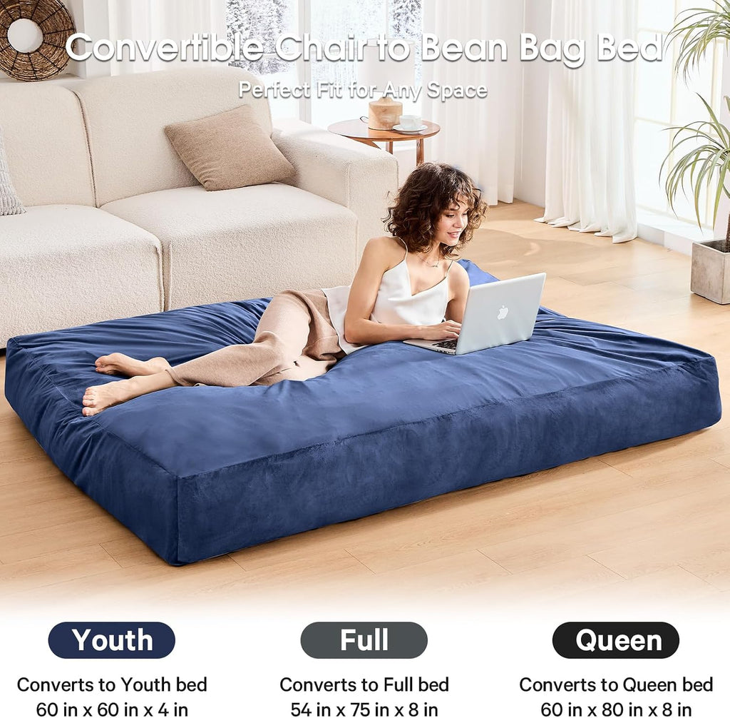Bean Bag Chairs for Adults - Giant Bean Bag Convertible Floor Sofa - Image 4