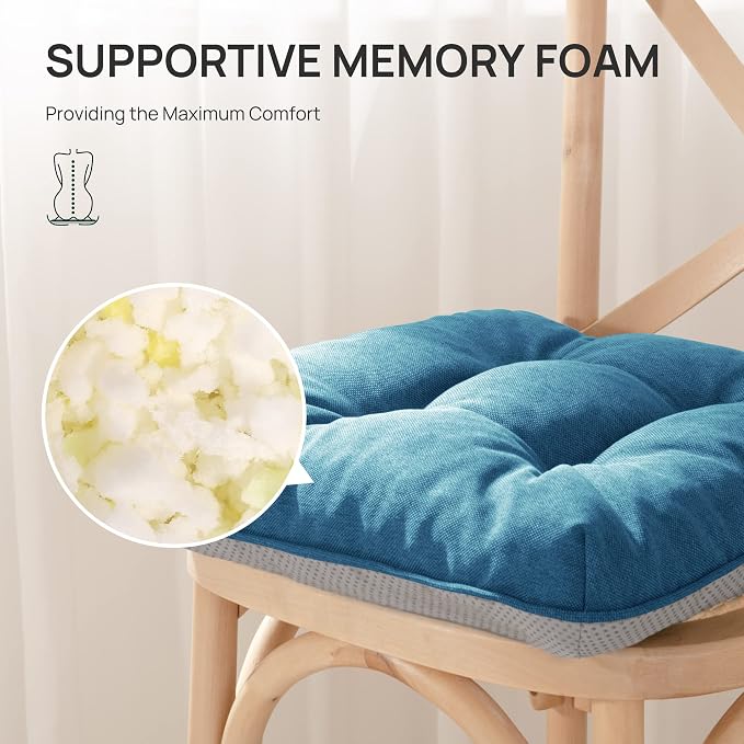 Love's cabin Memory Foam Chair Cushions Set of 4, 19 Inch, Blue | 19"x19"x3.5", Indoor & Outdoor Chair Seat Pads with Non-slip Bottom and Ties, for Dining, Kitchen, Office and Patio Chair - Image 5