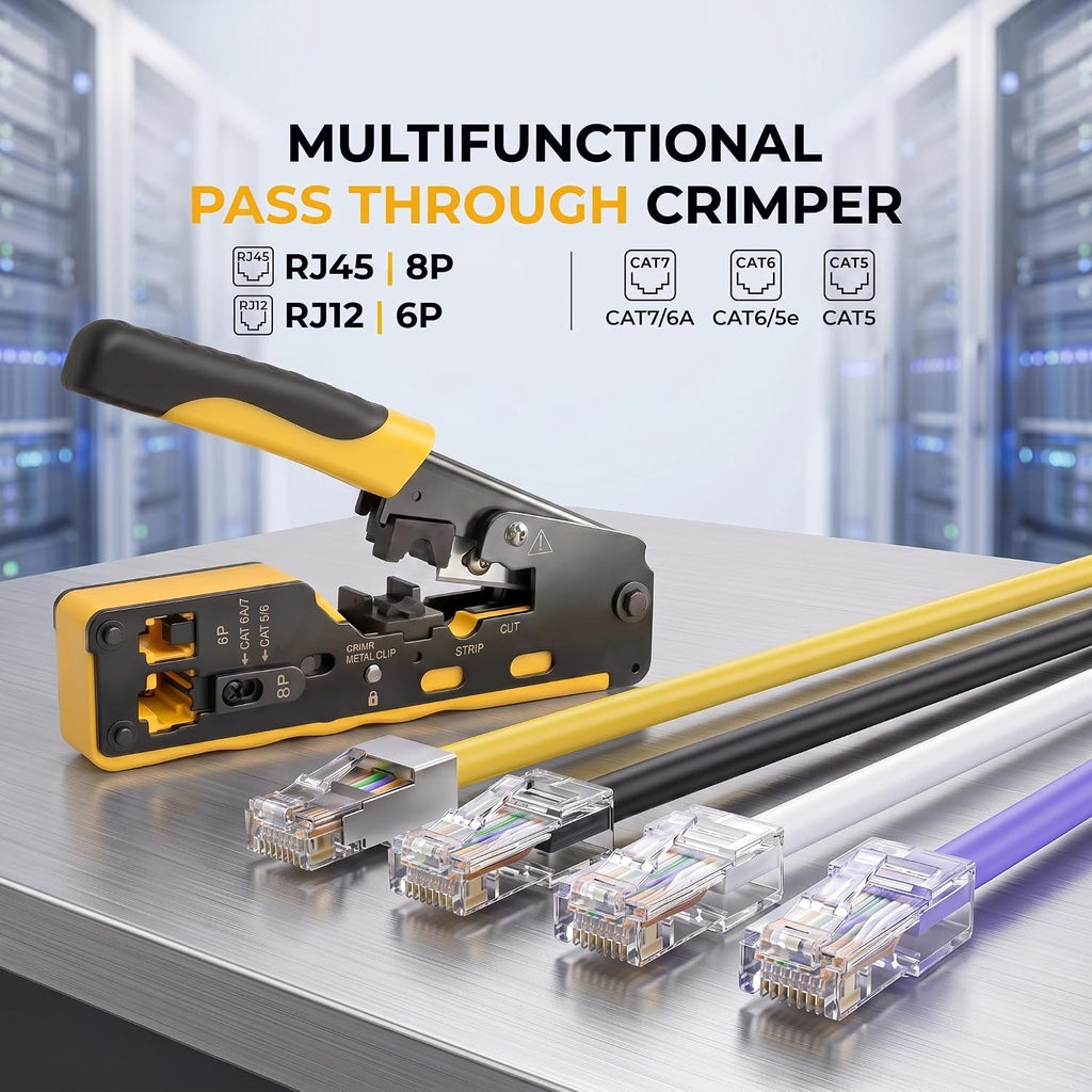 RJ45 Crimping Tool Pass Through Ethernet Crimper for Cat7 Cat6 Cat5e 8P 6P - Image 2