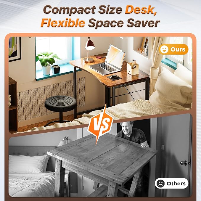Huuger Folding Desk for Small Spaces, 31.5 Inch Foldable Computer Table | Easy Assembly, Small Writing Work Office Computer Desk, for Home Office, Study, Bedroom, Dorm, Space Saving, Rustic Brown - Image 3
