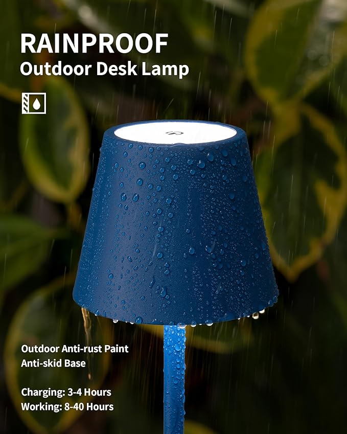 KDG 2 Pack Cordless Blue Table Lamps, Rechargeable Portable LED Desk Lamps | 4000mAh Battery Operated 3 Color Stepless Dimming Up for Restaurant, Bedroom, Outdoor Party, Camping, Coffee Shop, Nightlight - Image 3