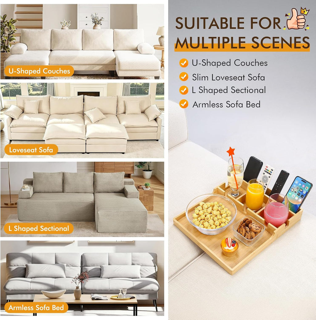 Oversize Couch Tray for Sectional,Bamboo Sofa Insert Tray - Image 6
