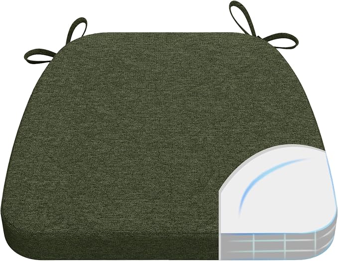 AAAAAcessories D-Shaped Chair Cushions, 2" Thick Dining Chair Pads with Ties and Removable, Machine-Washable Cover, 17" x 16", Dark Olive Green by AAAAAcessories