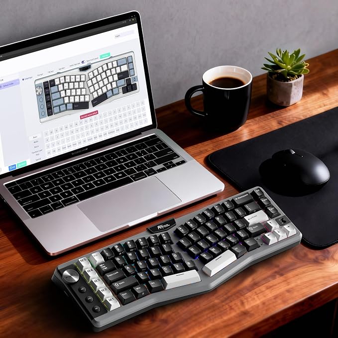 RK ROYAL KLUDGE A72 Alice Ergonomic Wireless Mechanical Keyboard,Split Ergo | Gasket RGB Gaming Keyboard w/Knob/Macro Keys/Touchable Nameplate, BT/2.4GHz/USB-C, 5-Layer Noise Dampening, Win/Mac Software - Image 9